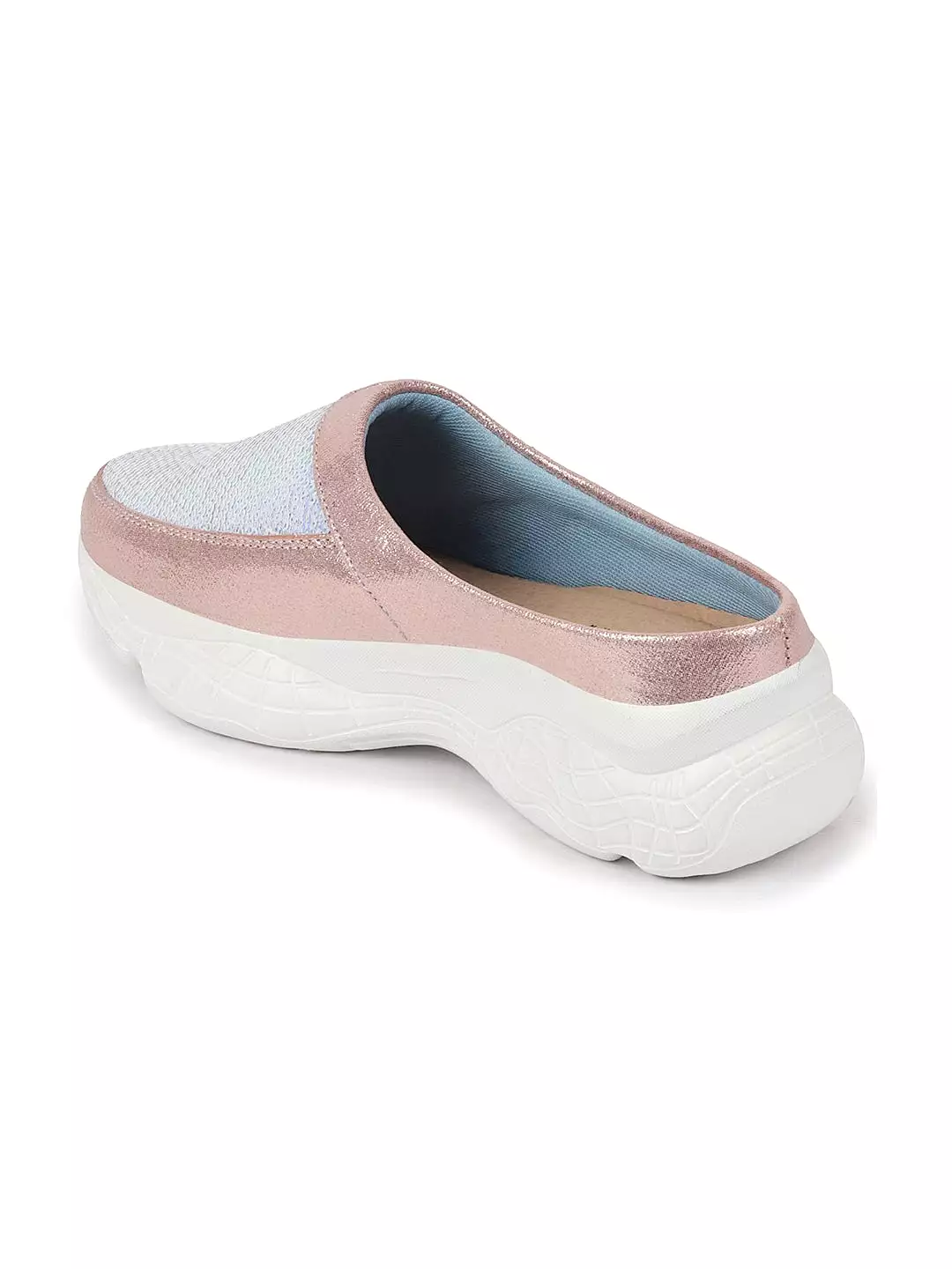 Women Pink Back Open Embellished Slip On Mules