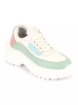 Women Pista Green Colorblocked Casual Lace Up Sneaker Shoes