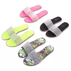 WoMen Rhinestone Bling Slippers Summer Beach Flip Flops Flat Walking Hiking Camping Home Anti-slip Comfortable Slippers Loafers 