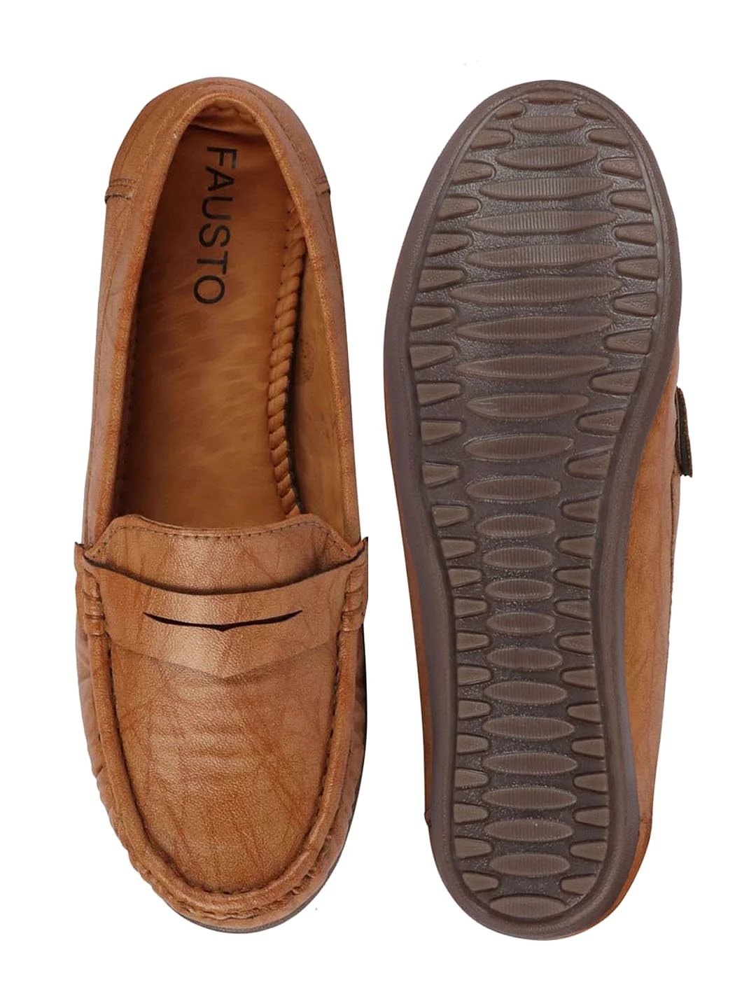 Women Tan Stitched Slip On Loafers