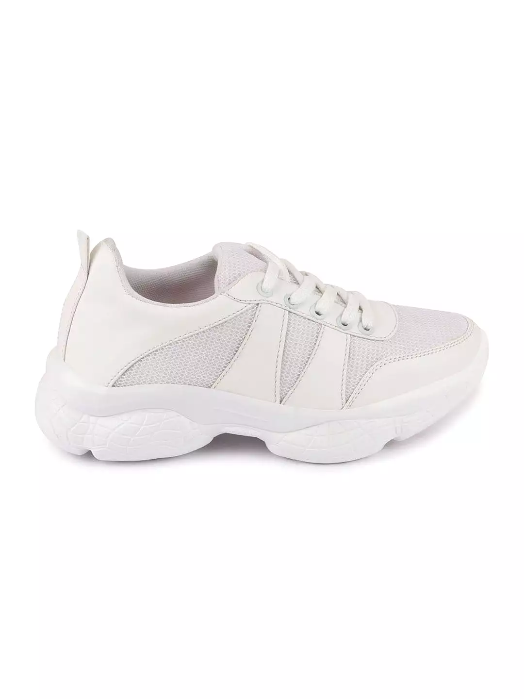 Women White Lace Up Sneakers