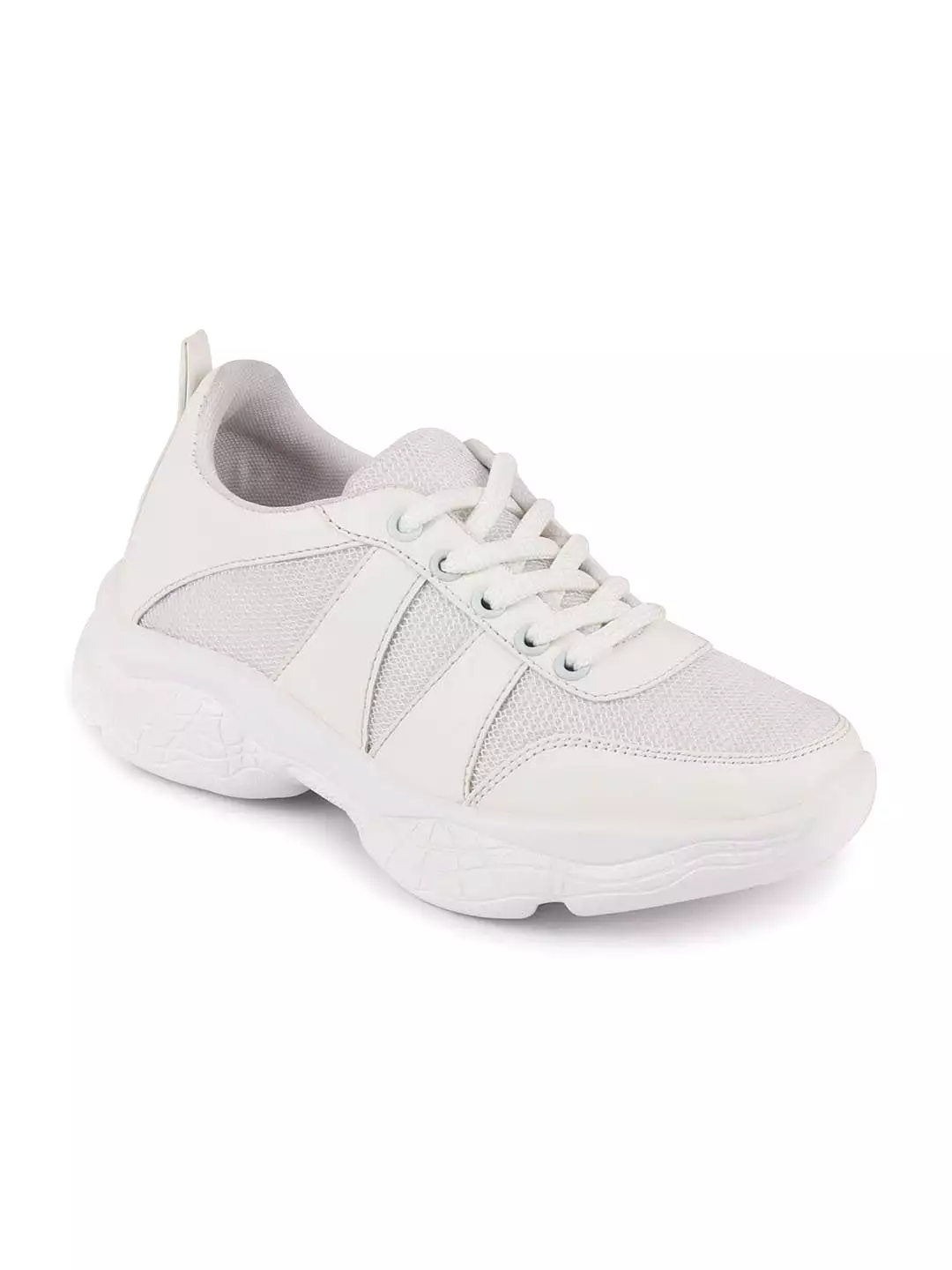 Women White Lace Up Sneakers