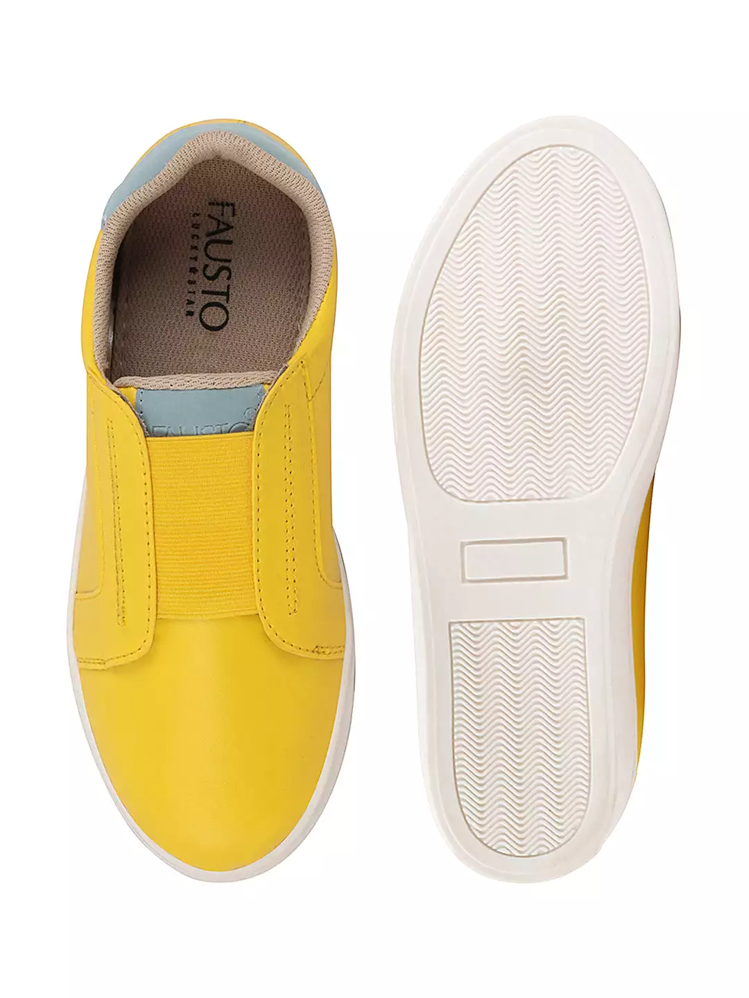 Women Yellow Elastic Closure Stitched Comfort Slip On Sneaker Shoes