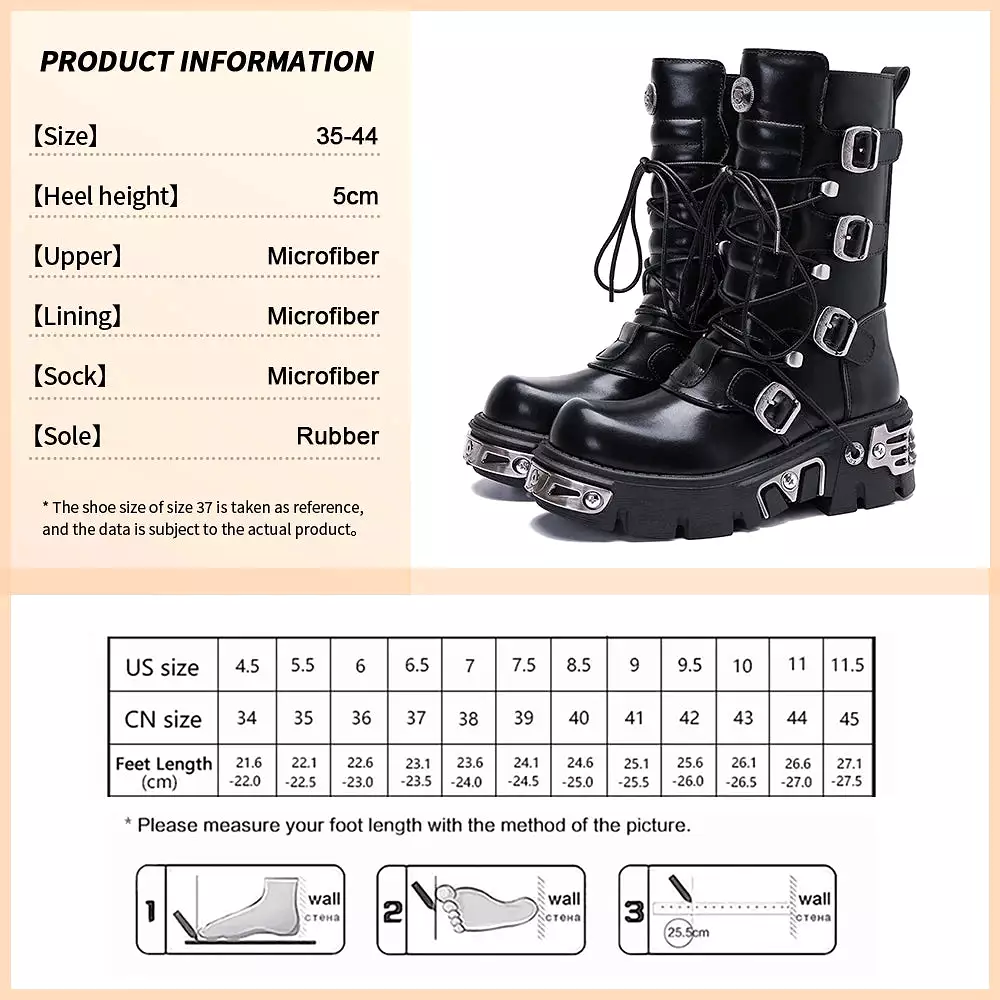 Women's Platform Ankle Boots Motorcycle Boots Mid-calf Military Boots Gothic Belt Punk Shoes Metal Buckle