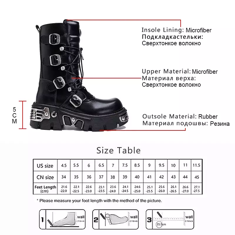 Women's Platform Ankle Boots Motorcycle Boots Mid-calf Military Boots Gothic Belt Punk Shoes Metal Buckle