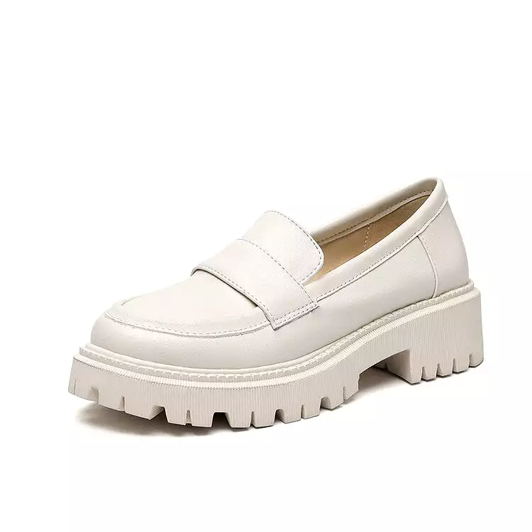 Women's Round Toe Stitch Platform Slip-On Loafers