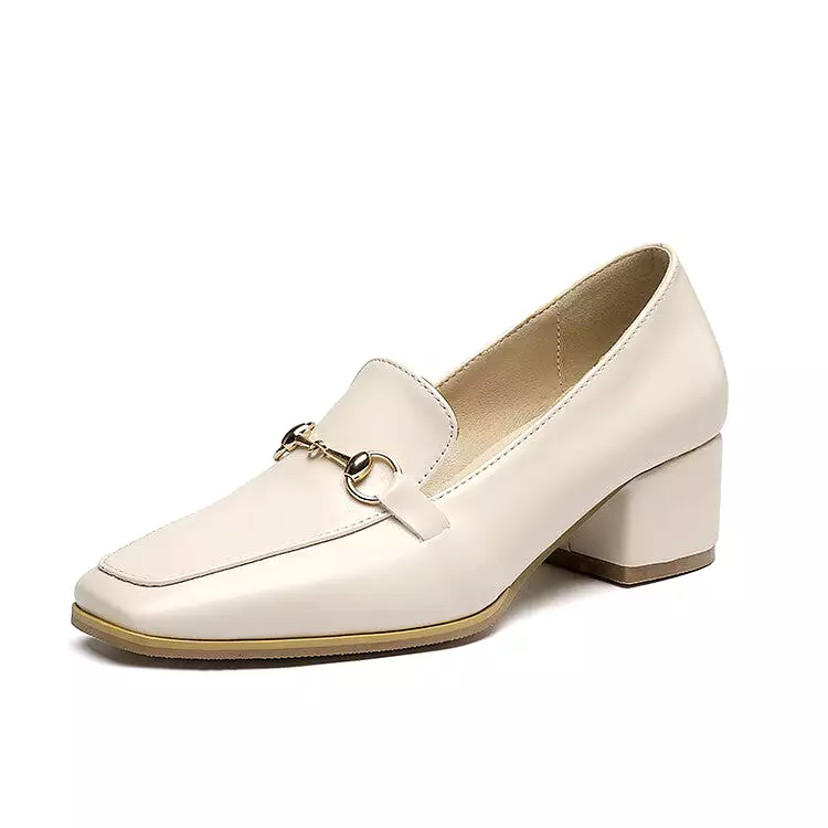 Women's Square Toe Metal Block Heel Slip-On Loafers